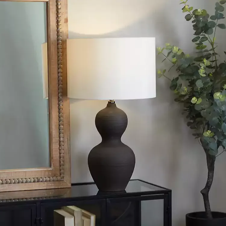 Table Lamps-Kirklands Home Black Ceramic Hourglass Simple Large Table Lamp White