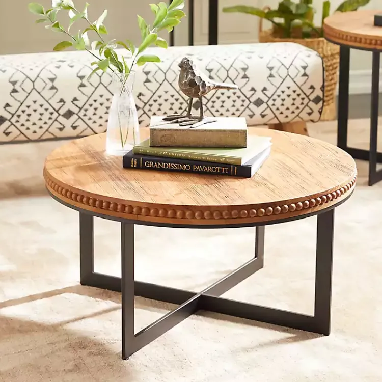Coffee Tables-Kirklands Home Walnut Beaded Industrial Coffee Table