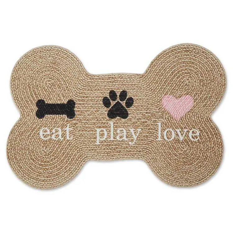 Kitchen & Floor Mats-Kirklands Home Eat Play Love Bone-Shaped Pet Bowl Mat Tan