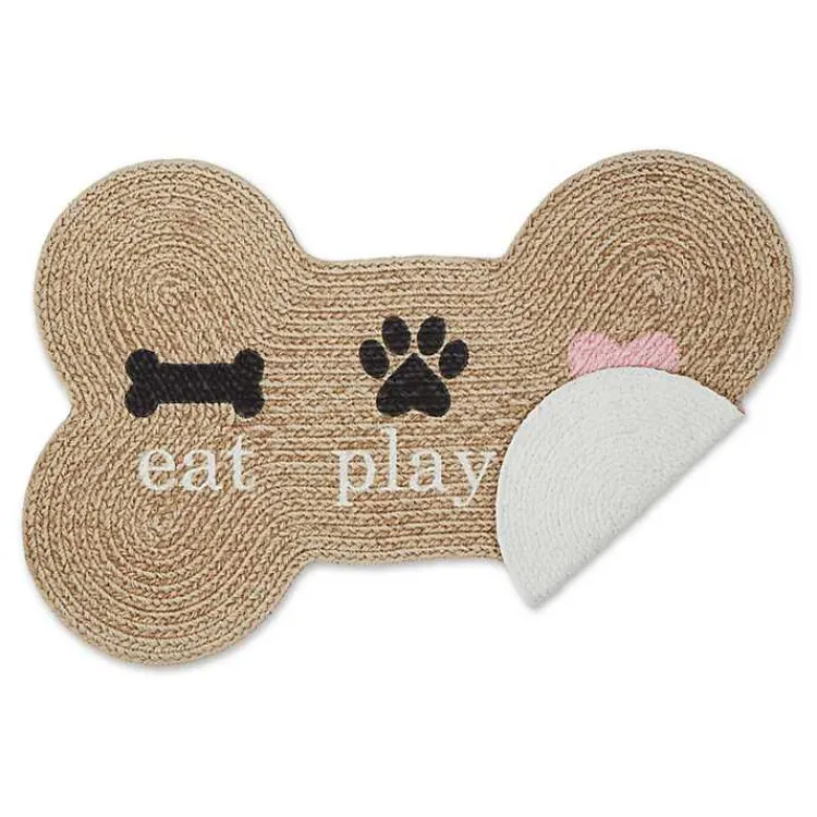 Kitchen & Floor Mats-Kirklands Home Eat Play Love Bone-Shaped Pet Bowl Mat Tan