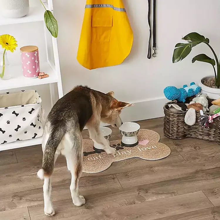 Kitchen & Floor Mats-Kirklands Home Eat Play Love Bone-Shaped Pet Bowl Mat Tan