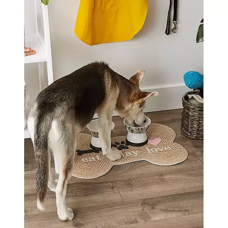 Kitchen & Floor Mats-Kirklands Home Eat Play Love Bone-Shaped Pet Bowl Mat Tan