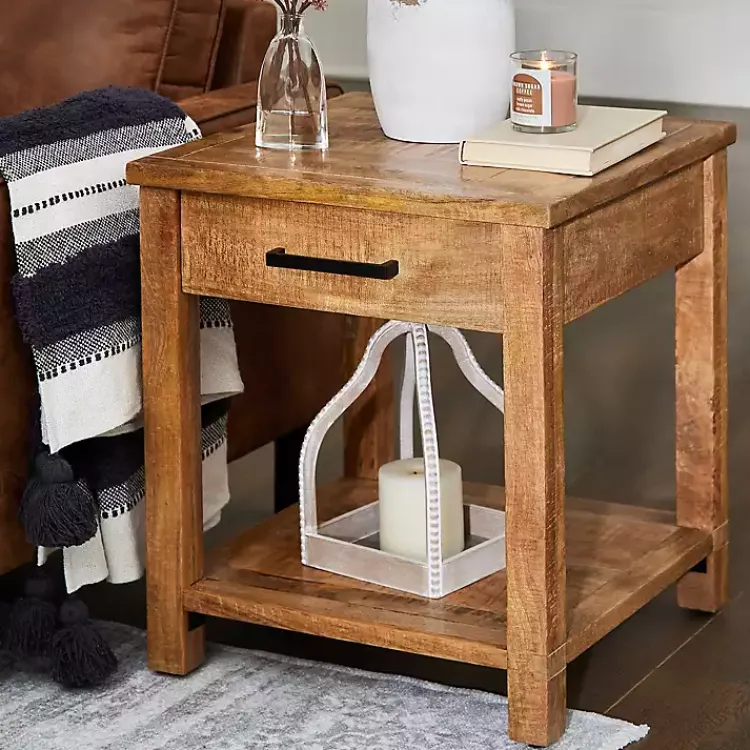 Accent & End Tables-Kirklands Home Easton Mango Wood Side Table Brown