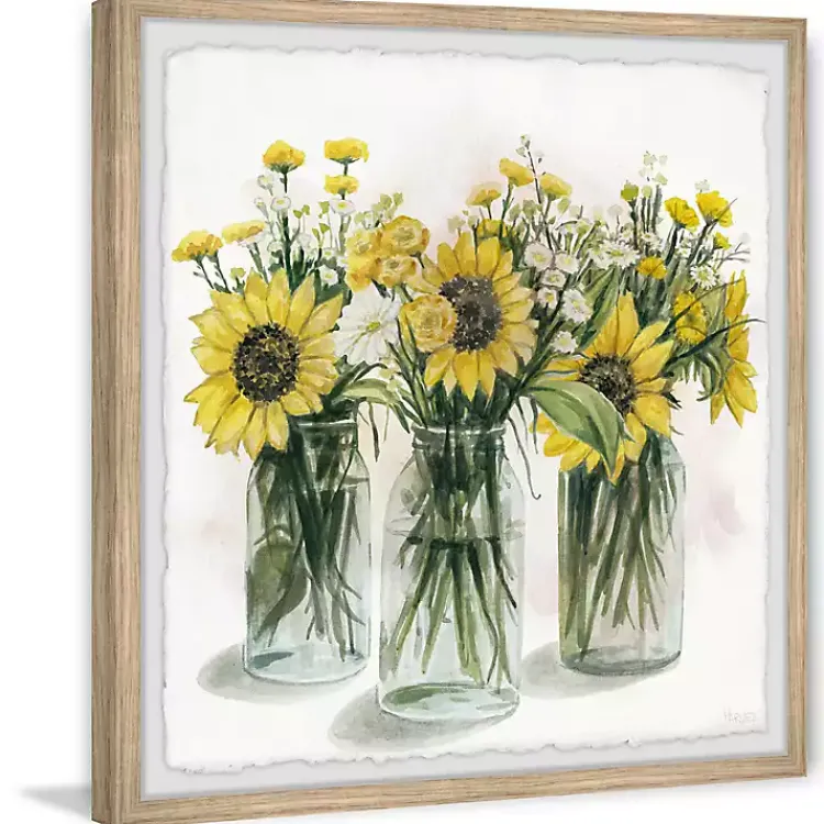 Framed Art-Kirklands Home Deckled Sunflower Trio Framed Art Print