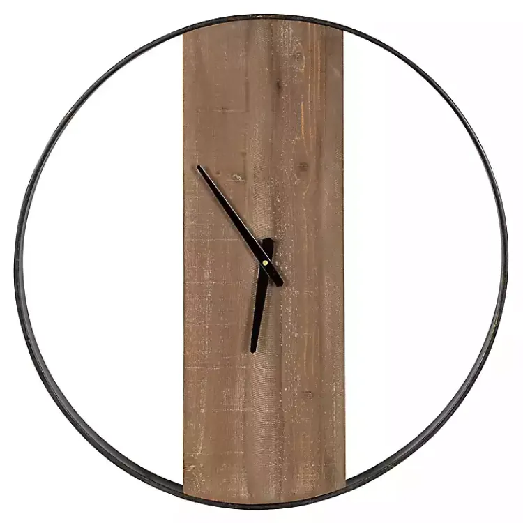 Clocks-Kirklands Home Ladd Natural Wood Wall Clock Black