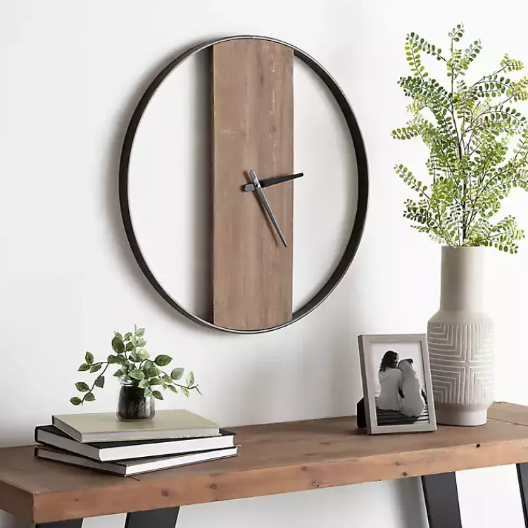 Clocks-Kirklands Home Ladd Natural Wood Wall Clock Black