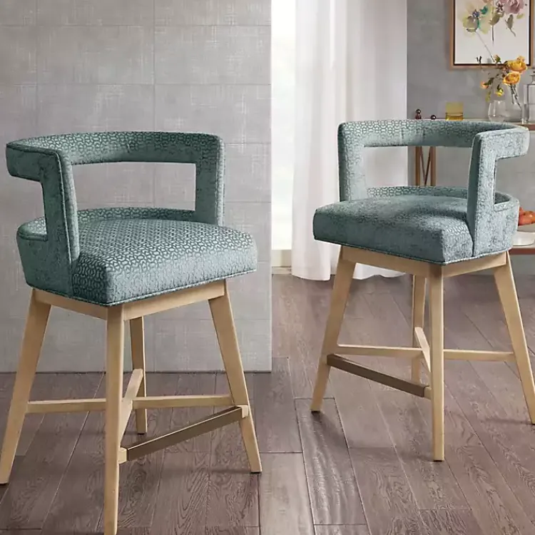 Bar Stools & Counter Height Stools-Kirklands Home Upholstered Low Back Swivel Counter Stool Blue