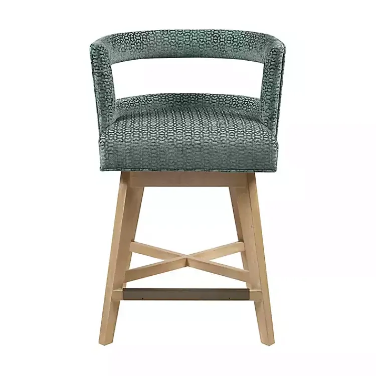 Bar Stools & Counter Height Stools-Kirklands Home Upholstered Low Back Swivel Counter Stool Blue