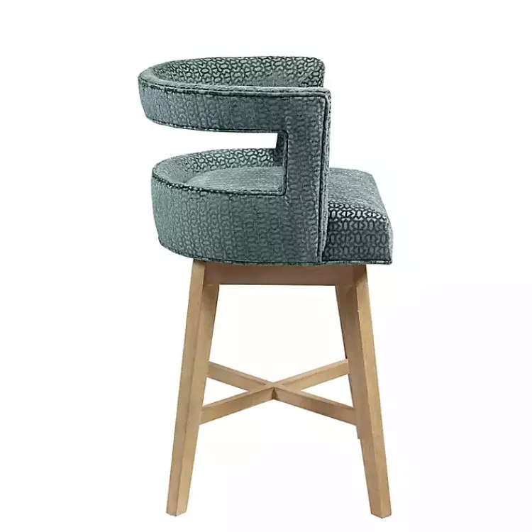 Bar Stools & Counter Height Stools-Kirklands Home Upholstered Low Back Swivel Counter Stool Blue