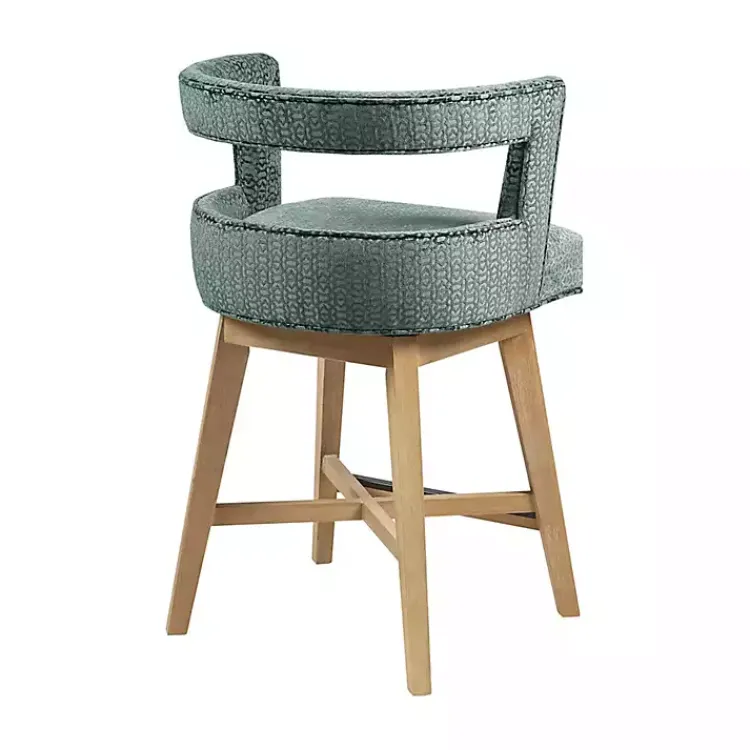 Bar Stools & Counter Height Stools-Kirklands Home Upholstered Low Back Swivel Counter Stool Blue