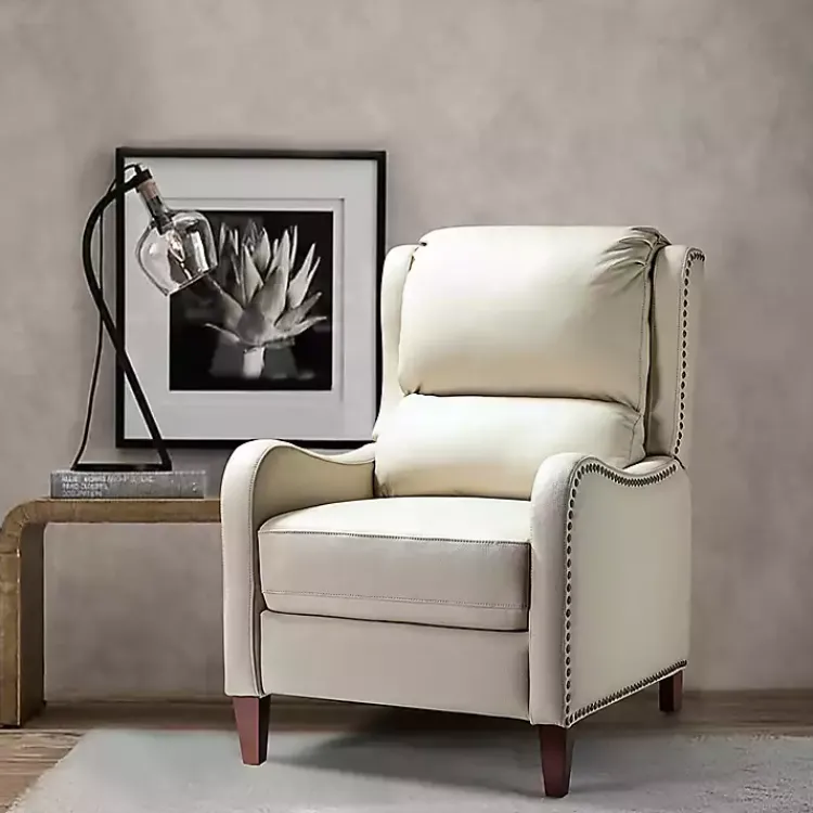 Accent Chairs-Kirklands Home Arturo Leather Wingback Recliner Ivory