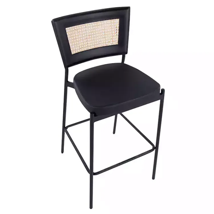 Bar Stools & Counter Height Stools-Kirklands Home Faux Leather and Rattan Bar Stools, Set of 2