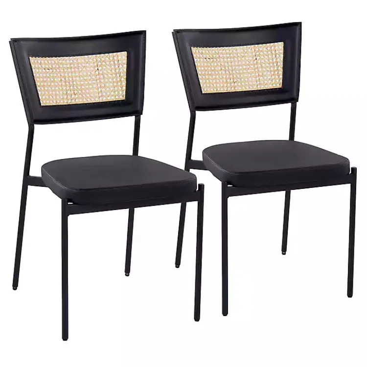 Dining Chairs-Kirklands Home Vegan Leather and Rattan Dining Chairs, Set of 2