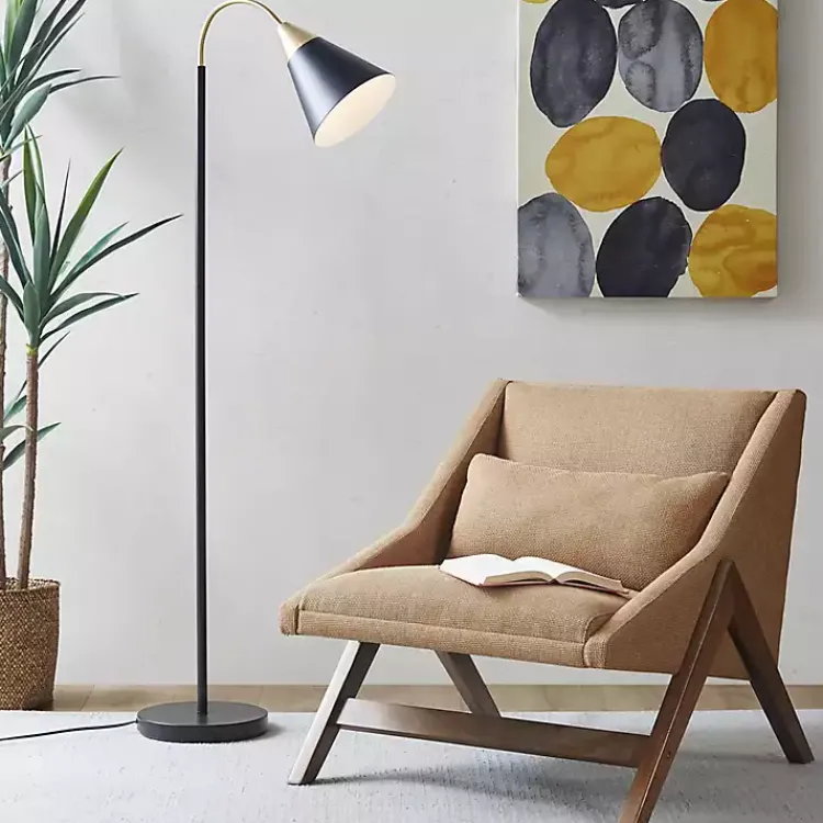 Floor Lamps-Kirklands Home Arched Cone Shade Floor Lamp Black