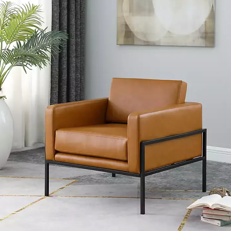 Accent Chairs-Kirklands Home Carmel Vegan Leather Club Accent Chair Brown