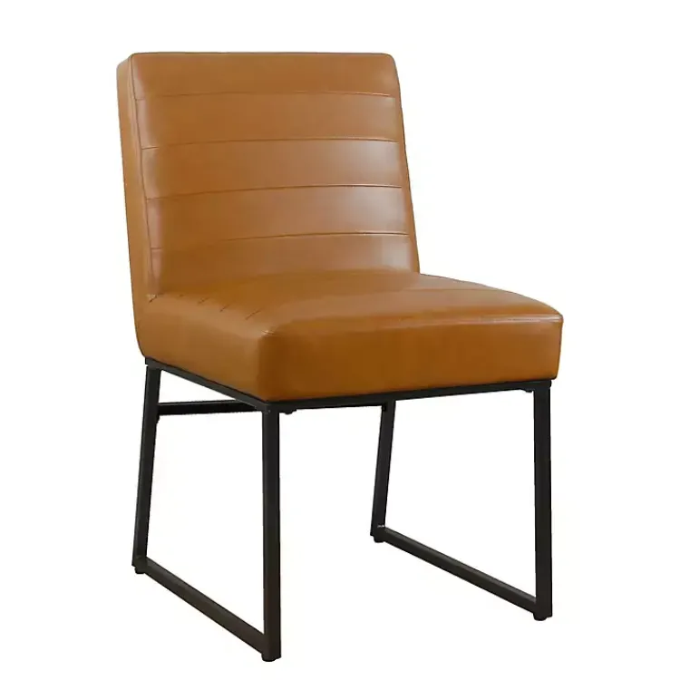 Dining Chairs-Kirklands Home Channeled Carmel Leather Dining Chair Brown