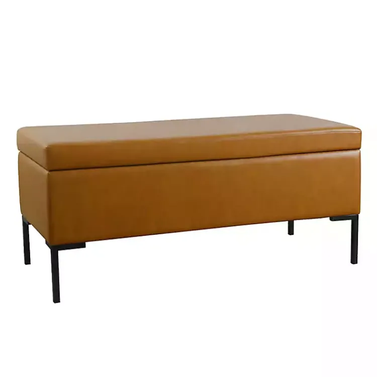 Benches & Ottomans-Kirklands Home Caramel Vegan Leather Storage Bench Brown