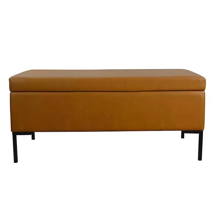 Benches & Ottomans-Kirklands Home Caramel Vegan Leather Storage Bench Brown