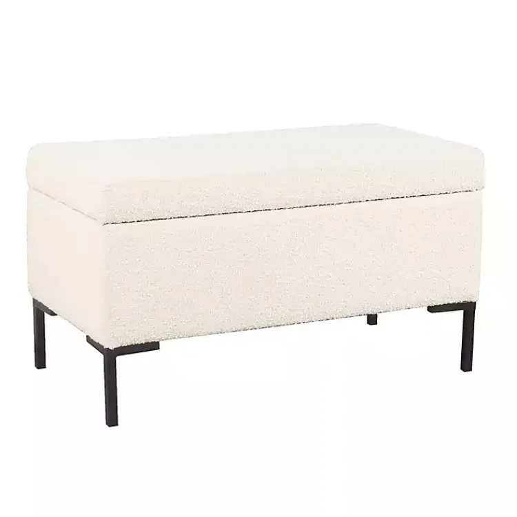 Benches & Ottomans-Kirklands Home Cream Boucle Black Metal Storage Bench Ivory