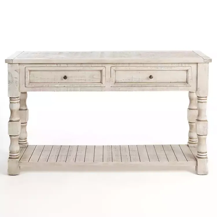 Console Tables-Kirklands Home Savannah Cream Distressed Console Table Ivory