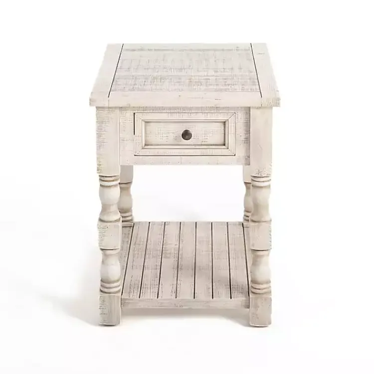 Accent & End Tables-Kirklands Home Savannah Cream Distressed Side Table Ivory