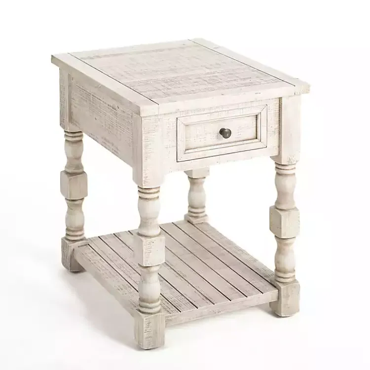 Accent & End Tables-Kirklands Home Savannah Cream Distressed Side Table Ivory