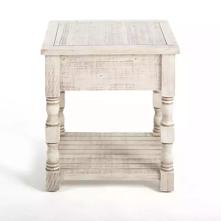 Accent & End Tables-Kirklands Home Savannah Cream Distressed Side Table Ivory