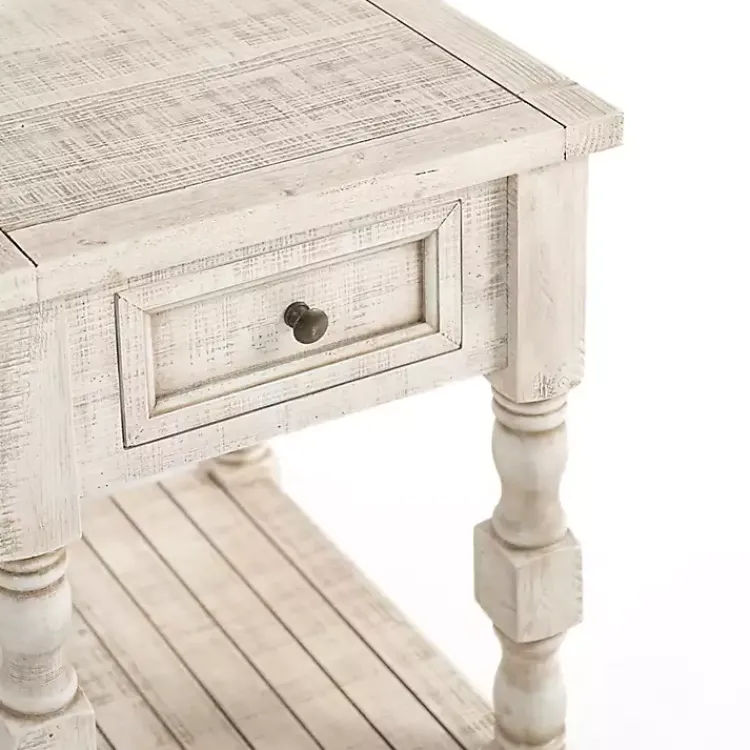 Accent & End Tables-Kirklands Home Savannah Cream Distressed Side Table Ivory