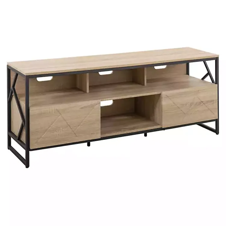Tv Stands & Media Consoles-Kirklands Home Natural Wood and Black Steel Media Sd Tan