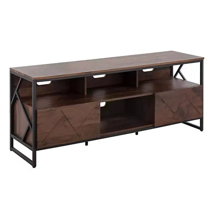 Tv Stands & Media Consoles-Kirklands Home Walnut Wood and Black Steel Media Stand Brown