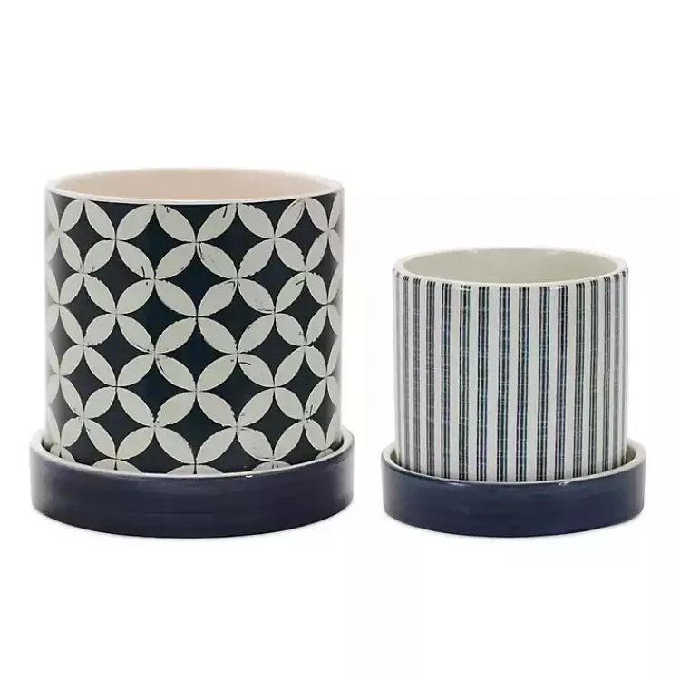 Planters-Kirklands Home Blue and White Coastal Planters, Set of 2