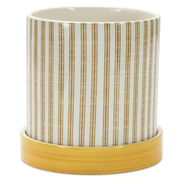 Planters-Kirklands Home Yellow Striped and Bee Decorative Pots, Set of 2