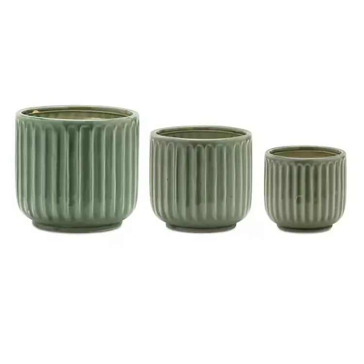 Planters-Kirklands Home Ribbed Terracotta Planters, Set of 3 Green