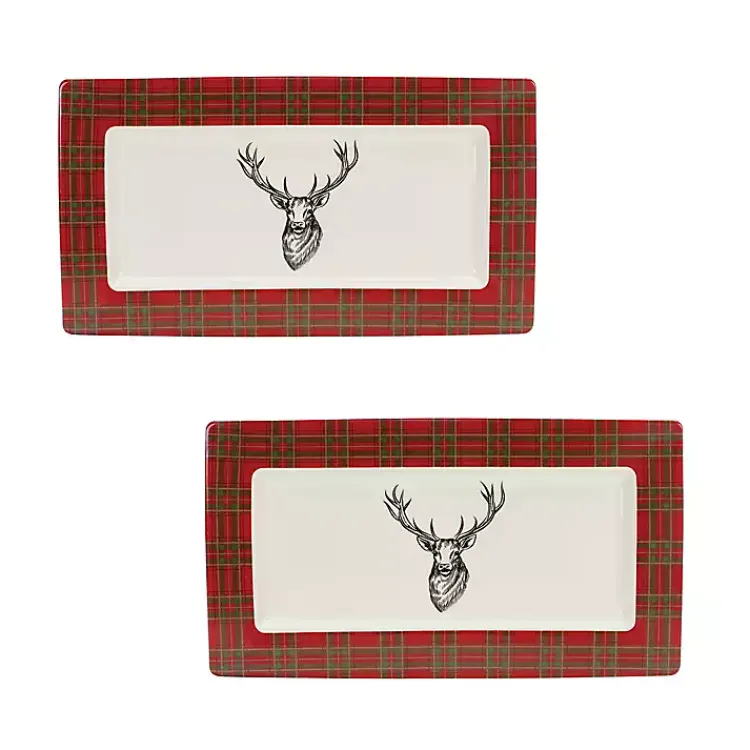 Serving & Entertaining-Kirklands Home Deer Trim 2-pc. Christmas Platter Set Red