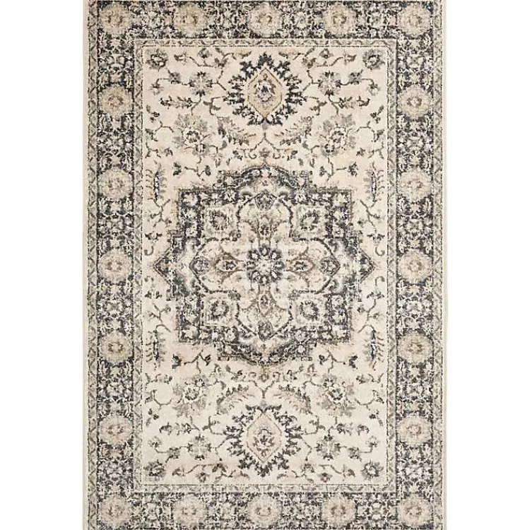Area Rugs-Kirklands Home Ivory and Navy Laur Vintage Area Rug, 7x9