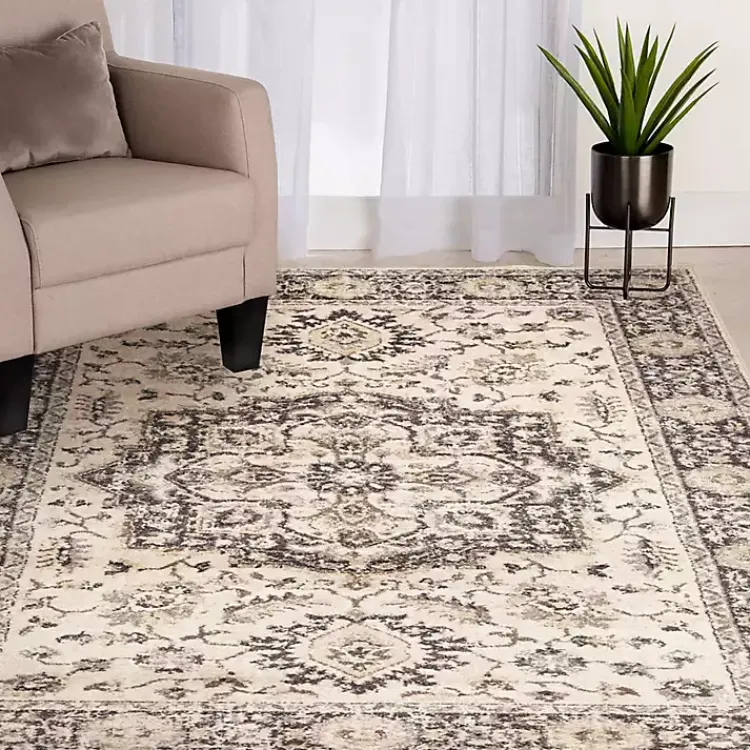 Area Rugs-Kirklands Home Ivory and Navy Laur Vintage Area Rug, 7x9