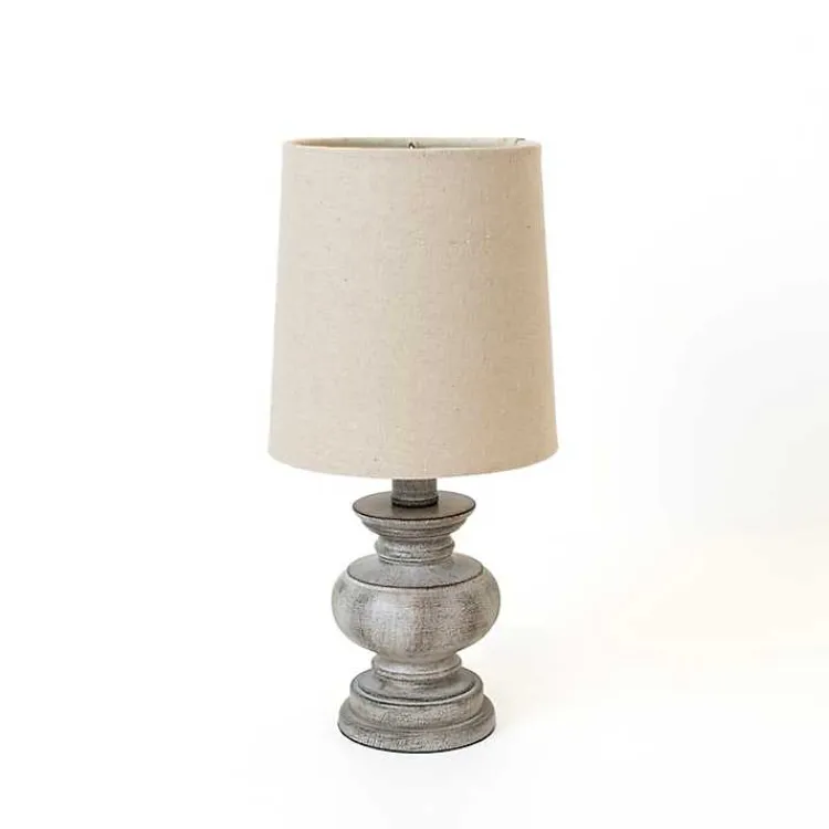 Table Lamps-Kirklands Home Distressed Gray Baluster Mini Table Lamp Tan