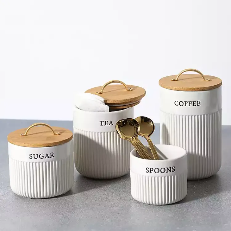 Kitchen Storage-Kirklands Home Coffee Ribbed Ceramic Canister Ivory