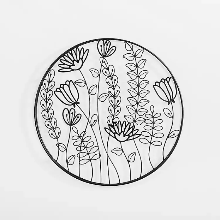 Wall Plaques-Kirklands Home Round Metal Floral Cutout Wall Plaque Black
