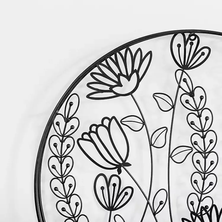 Wall Plaques-Kirklands Home Round Metal Floral Cutout Wall Plaque Black
