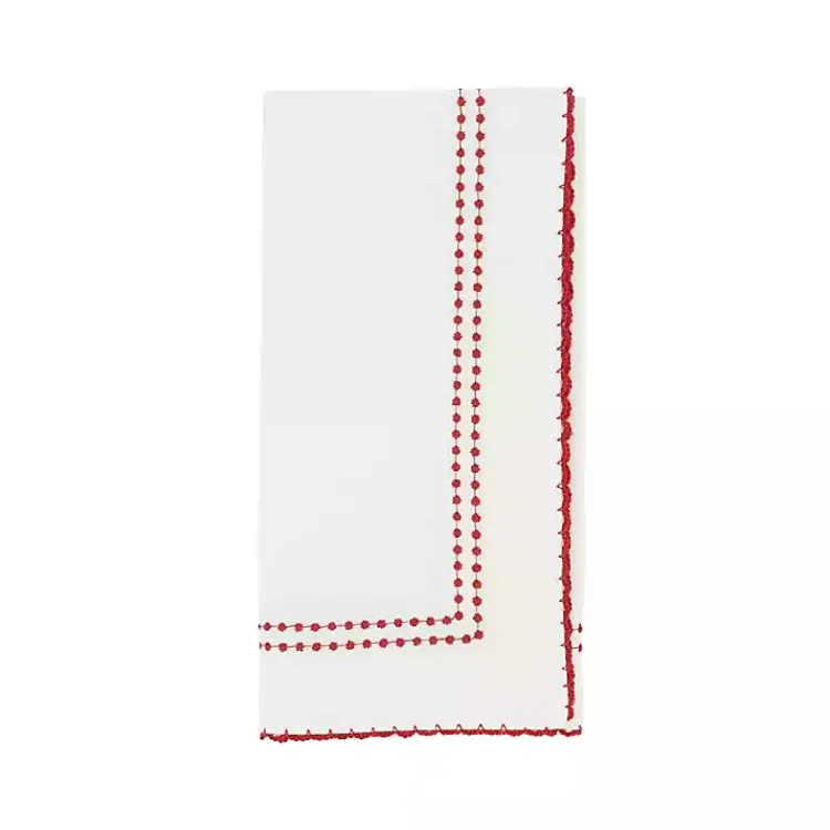 Table Linens-Kirklands Home Red Border Embroidered Napkins, Set of 4