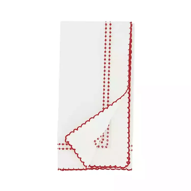 Table Linens-Kirklands Home Red Border Embroidered Napkins, Set of 4