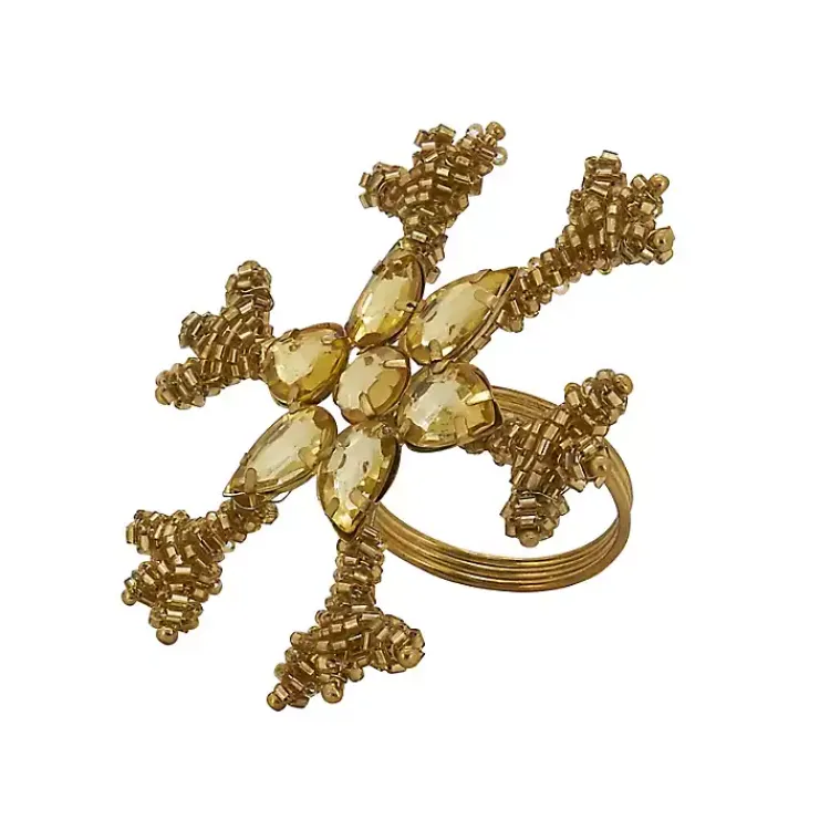 Table Linens-Kirklands Home Beaded Snowflake Napkin Rings, Set of 4 Gold