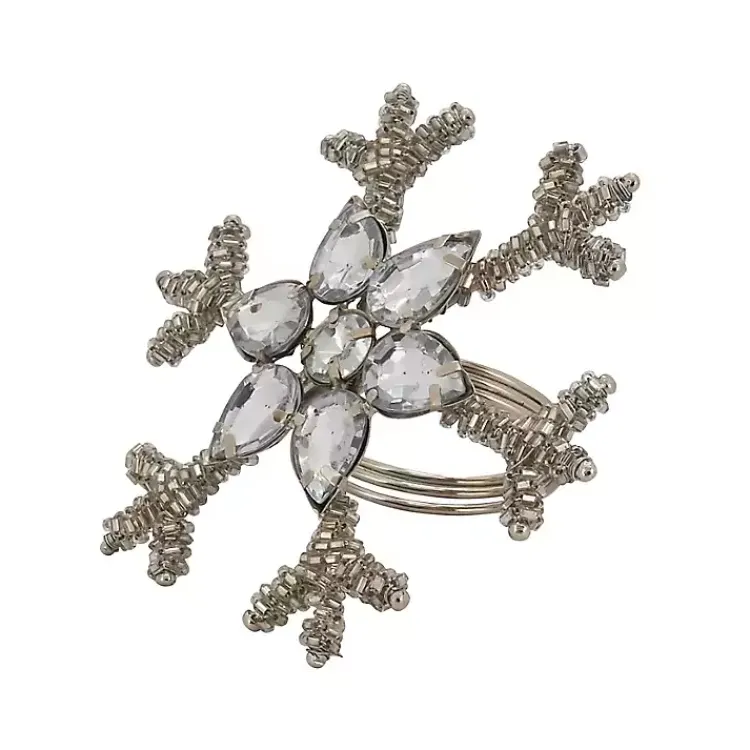 Table Linens-Kirklands Home Beaded Snowflake Napkin Rings, Set of 4 Silver