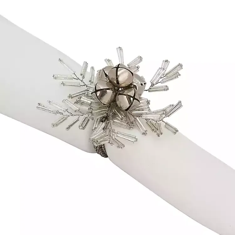 Table Linens-Kirklands Home Bells and Holly Napkin Rings, Set of 4 Silver