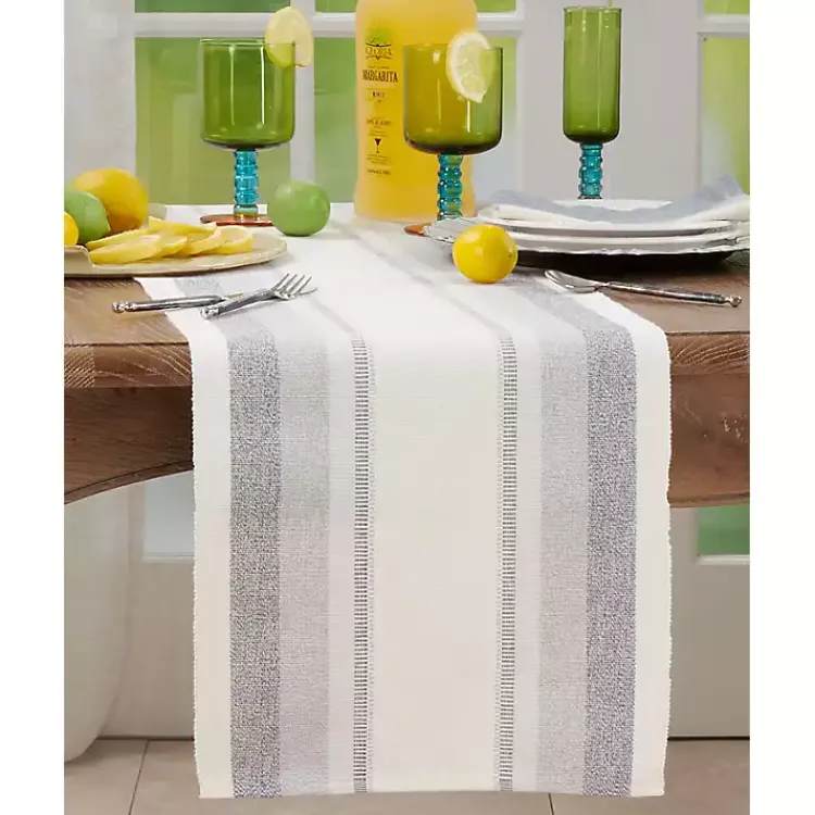 Table Linens-Kirklands Home Coastal Ribbed Striped Table Runner Blue