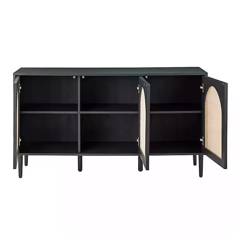 Cabinets & Sideboards-Kirklands Home Black Wood and Cane Arched Sideboard Cabinet