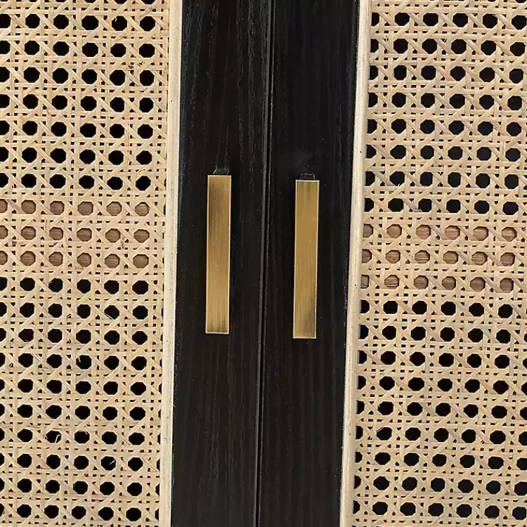 Cabinets & Sideboards-Kirklands Home Cane Wood Storage Media Cabinet Black
