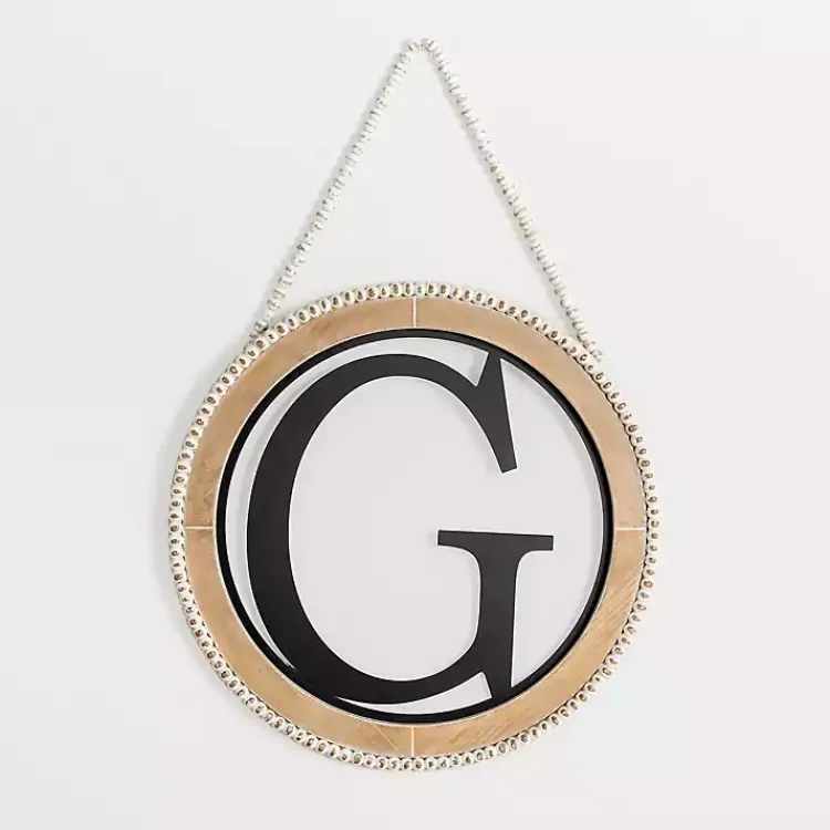 Monogram Wall Decor-Kirklands Home Whitewash Bead Trim Monogram G Plaque