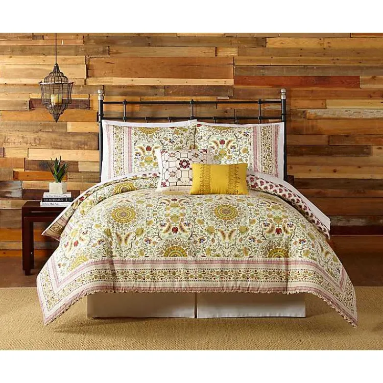 Comforters-Kirklands Home Shyla Yellow Vinework King 5-pc. Comforter Set